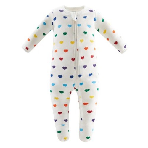 Owlivia Organic Cotton Pajama, Baby Sleep N' Play- Rainbow Hearts, Newborn
