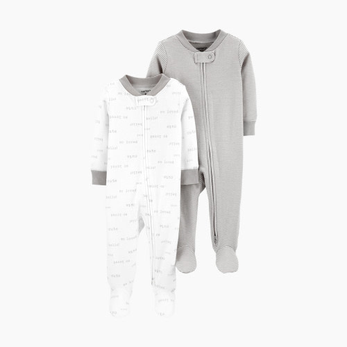 Carter's Zipper Footie with Snap (2 Pack) - White/Grey, 3M