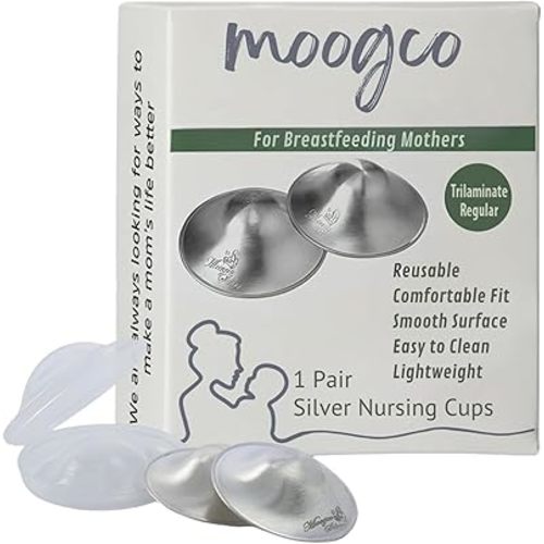 MOOGCO The Original Silver Nursing Cups - 999k Silver Nipple Cups - Nipple Shields for Breastfeeding Newborn – Protective Silver Nipple Covers for Nursing Moms (TriLaminate Regular)