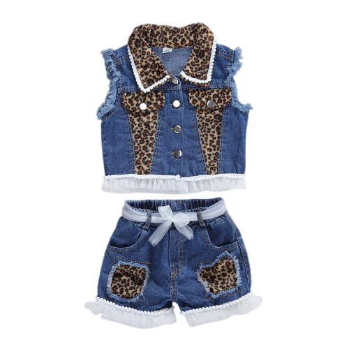 Bagilaanoe 2pcs Toddler Baby Girl Short Pants Set Sleeveless Leopard Print Vest Tops + Shorts 1T 2T 3T 4T 5T 6T Kids Casual Summer Denim Outfits