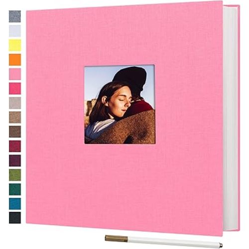 potricher Large Photo Album Self Adhesive 4x6 5x7 8x10 Pictures Linen Cover 40 Blank Pages Magnetic DIY Scrapbook Albums with A Metallic Pen (Pink)