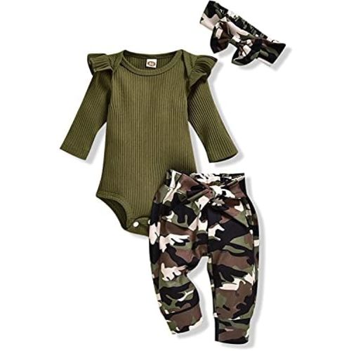 Aalizzwell Preemie Newborn Infant Baby Girls Clothes Ribbed Romper Bodysuit Pants Set Fall Winter Outfits