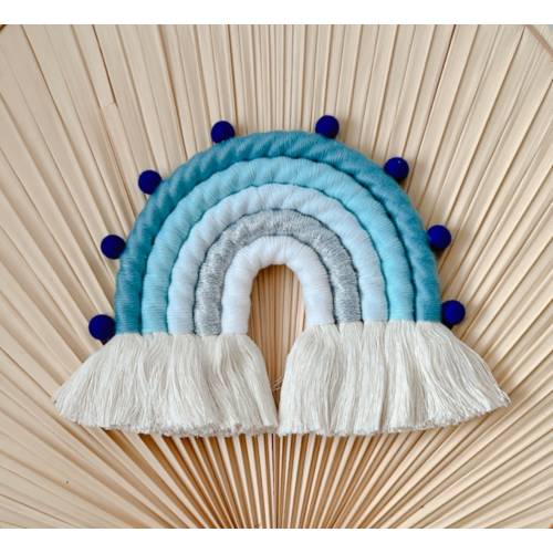 Macrame Rainbow, Nursery Wall Decor, Rainbow Baby Gift, Wall Hanging Kids Room, Blue shade, Boy room, Vintage Rainbow Hanging