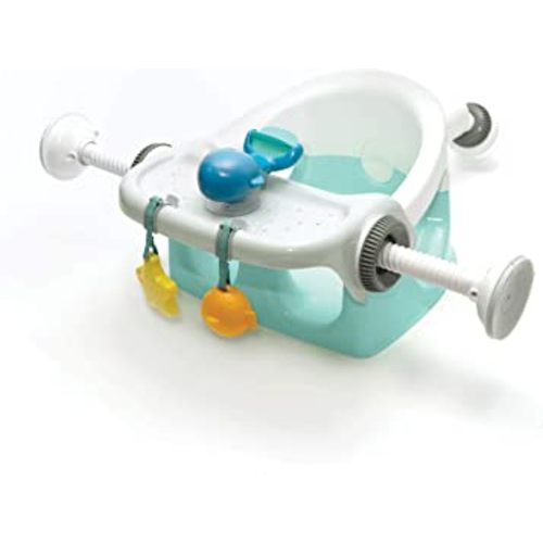 Summer Infant My Bath Seat with Toys – Baby Bathtub Seat for Sit-Up Bathing with Backrest Support, Plus Fun Bath Toys – Easy to Set-Up, Remove, and Store, with Secure Suction Cups, Mint, 4 Piece Set