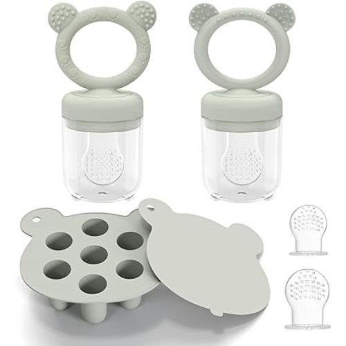 Silicone Breastmilk Popsicle Molds with Baby Food Feeder, BPA Free Fruit Feeder Pacifier with Frozen Ice Tray for Baby Feeding Safely, Infant Fruit Teething Toy (Light Grey)
