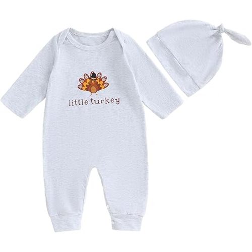 Ledy Champswiin 2Pcs Neutral Outfits Newborn Baby Boy Girl Pumpkin Romper Jumpsuit My 1st Halloween Clothes with Hat