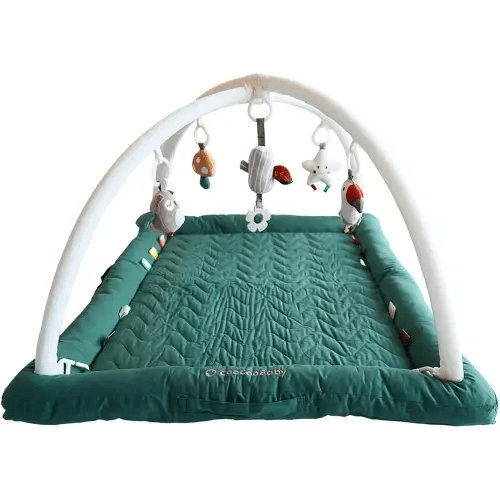 Play Gym with 5 Sensory Toys, Thick & Plush Playmat for Floor, Tummy Time Mat, Convertible Stage-Based Development from Baby to Toddler (SageGreen)