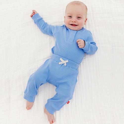 blue skies ribbed cotton magnetic long sleeve bodysuit + pant set – Magnetic Me