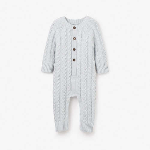 Pale Blue Horseshoe Cable Knit Baby Jumpsuit BLUE / 3-6M