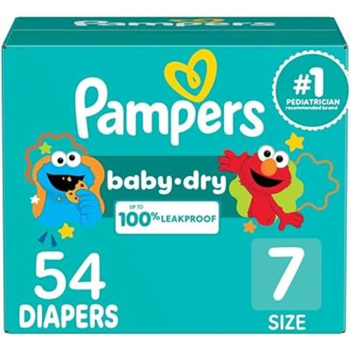 Pampers Diapers - Baby Dry - Size 7, 54 Count, Absorbent Disposable Infant Diaper (Packaging May Vary)
