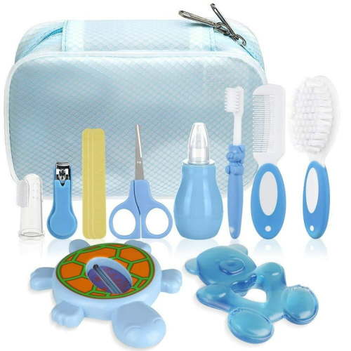 Lictin 12-in-1 Baby Grooming & Healthcare Kit - Portable Safety Care Set with Bath Thermometer, Brush Comb & Nail Clippers - Newborn Essentials for Nursery, Baby Shower Gift Boys Girls, Blue