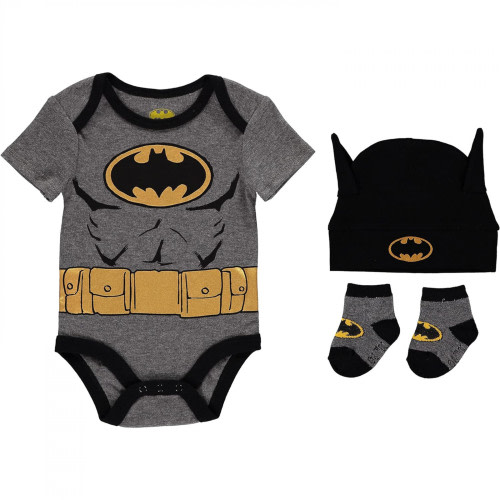 Batman Armor 3-Piece Bodysuit Cap and Socks Set 6-9mo