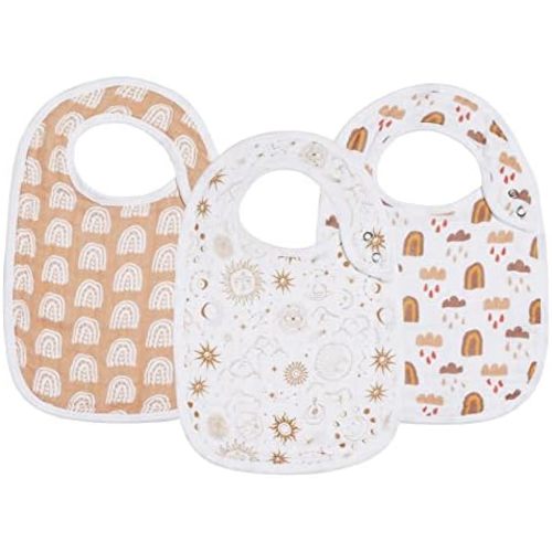 Snap Muslin Bibs for Boys & Girls,3-Pack Baby Bibs for Drooling and Teething,Cotton Muslin Absorbent & Soft Layers