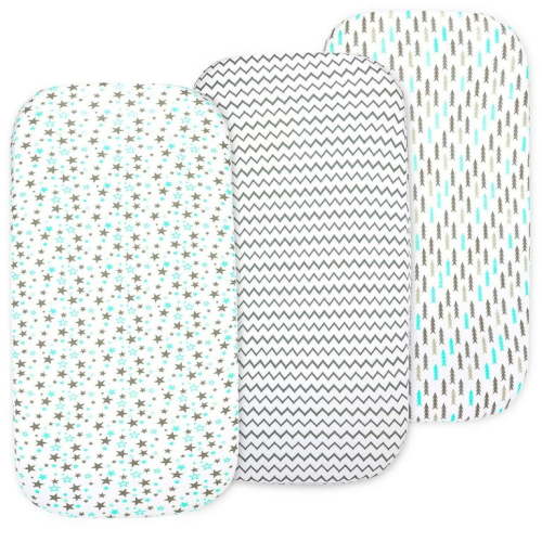Baby Bassinet Sheet Set – 3 Pack - Keep Baby Happily Sleeping in Cold & Hot Weather w/ Ultra-Soft Universal Fitted Jersey Cotton Bassinet Sheets for Oval, Hourglass & Rectangle Bassinet Mattress