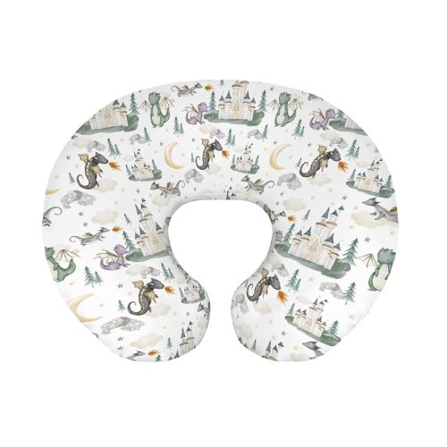 Baby Boy Girl Nursing Pillow Cover Dragon Tale Castle, Watercolor Green Moon Clouds Stars Tree Breastfeeding Pillowcase, Bottle Feeding Pillow Slipcover Cover Only White One Size