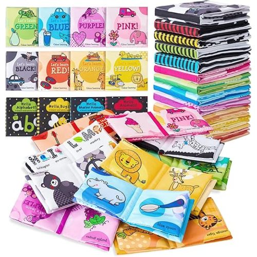 Baby Books 0-6 Months, Baby Book Crinkle Books for Babies 12 PCS Bath Books Baby Infant Toddler Sensory Toys Activity Non-Toxic Early Educational Cloth Book Set Quiet Book My First Books, Baby Gift