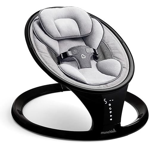 Munchkin Baby Swing, Portable and Lightweight, Bluetooth Enabled Electric Infant Rocker with Natural Sway in 5 Ranges of Motion, Newborn Nursery Essentials, Black/Grey