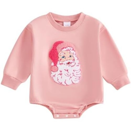 Newborn Baby Christmas Outfit Girl Santa Embroidered Sweatshirt Oversize Bubble Romper Cute Xmas Fall Clothes