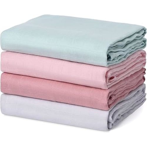 Momcozy Muslin Swaddle Blanket, 4 Pack Large 47 X 47 Inches Breathable Swaddling Receiving Blankets for Baby Boy & Girl, Soft and Skin-Friendly Unisex Baby Blankets, Pink Blue