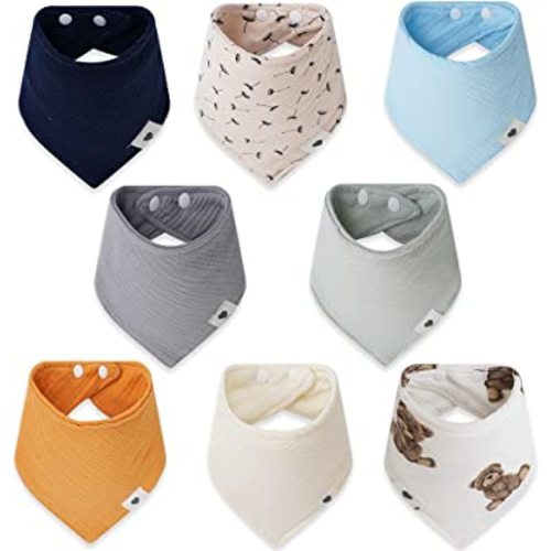Baby Muslin Bandana Bibs baby Drool Bibs 8Pack 100% Cotton Ultra Soft Super Absorbent Bandana Bibs for Unisex Boys Girls