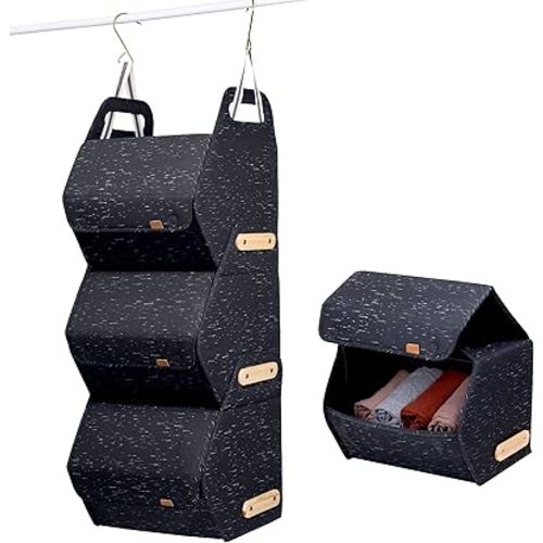 CleverMade Modular Storage System LUXE - Self-Standing, Stacking, and Hanging Storage Organizer for Home Organization and Storage – 3-Tier Hanging Closet Organizer - Made From Recycled Materials