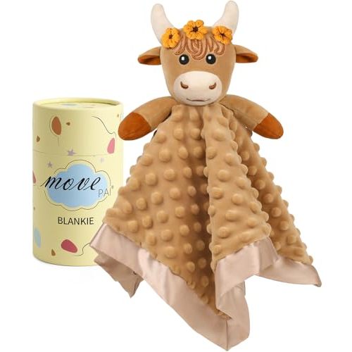 Loveys for Babies, Soft Baby Security Blanket Lovies for Babies, Stuffed Animals Blankie for Newborn Infant with Baby Snuggle Toy, Gilrs Gifts Highland Cow Security Blanket 16 Inch