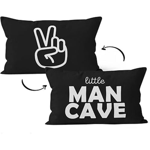 HIWX Preppy Pillow Covers 12x20,Toddler Boy Room Decor,Little Man Cave Preppy Peace Sign Decorative Throw Pillow Cover,Boy Nursery Pillow for Sofa Bed Boy Teen Room Dorm Decor Pillow Case(Black2)