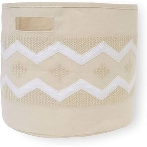 Crane Baby Fabric Round Nursery Storage Basket, Toy Storage, Beige Boho, 13"x12", Toy Basket, Baby Storage Organizer, Toy Organizers and Storage Bins, Baby Organizers and Storage, Toy Bins