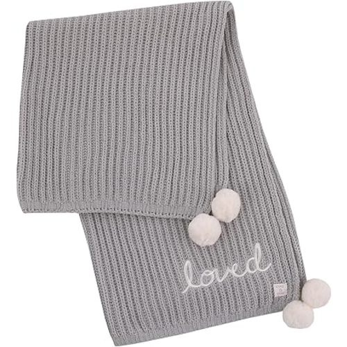 NoJo Loved Gray Chenille Super Soft Pom Pom Baby Blanket with Embroidery