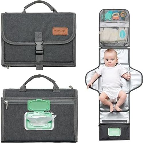 Momcozy Portable Diaper Changing Pad, Large Diaper Changing Pad, Fit for 0-12 Months Baby, Baby Waterproof Foldable Changing Mat with Oversized Pillow, Travel Baby Changing Pad with Wipes Pocket