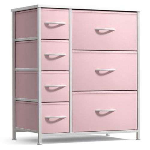 Sorbus Dresser with 7 Drawers - Storage Chest Organizer with Steel Frame, Wood Top, Handles, Fabric Bins (Pink)