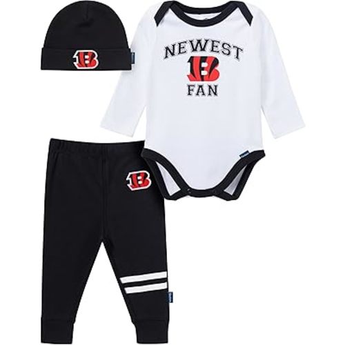 Gerber NFL Baby Boys 3 Piece Onesie Bodysuit, Active Pant and Cap Set