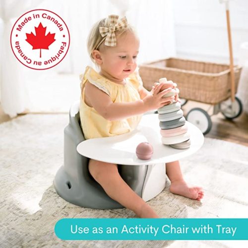 Upseat Baby Floor Seat Booster Chair for Sitting Up with Removable Tray for Meals and Playtime, Developed with Physical Therapists for Safe and Healthy Hip Development and Posture - Grey