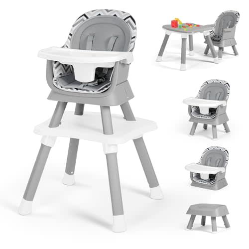 Kinder King 8 in 1 Baby High Chair, Coverts to Dining Booster Seat/Kids Table & Chair Set/Toddler Building Block Table/Kids Stool, Removable Tray & Double Seat Cover, Easy to Wipe, Wavy Grain