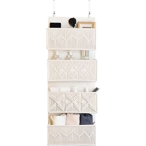 Macrame Over The Door Organizer Boho Decor Nursery Storage with 4 Large Woven Pockets, Nursery Organizers and Storage, Nursery Organization, Behind Door for Bathroom, Bedroom