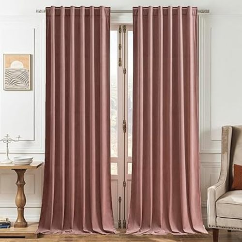 Timeper Wild Rose Pink Velvet Curtains 108 inches 2 Panels, Light Blocking Curtains for Bedroom Living Room Thermal Insulated Luxury Super Soft Window Drapes,Back Tab & Rod Pocket,W52 x L108 inches