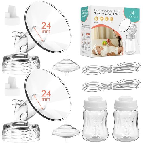 Breast Pump Parts Compatible with Spectra S1,S2,S9 Plus, Replacement Kit for Spectra Pump Parts 2PC Include 24 mm Flange, Duckbill Valve, Tube,Bottle, Backflow Protector, Not Original Accessories
