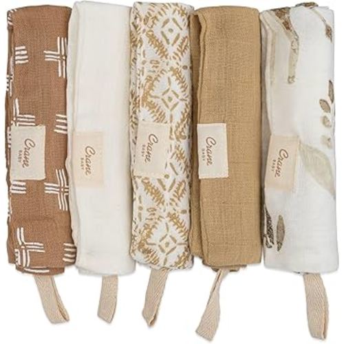 Crane Baby Wash Cloth Set, 100% Cotton Safari Animal Theme, Set of 5 Washcloths for Newborn, Muslin, Baby Registry Gift