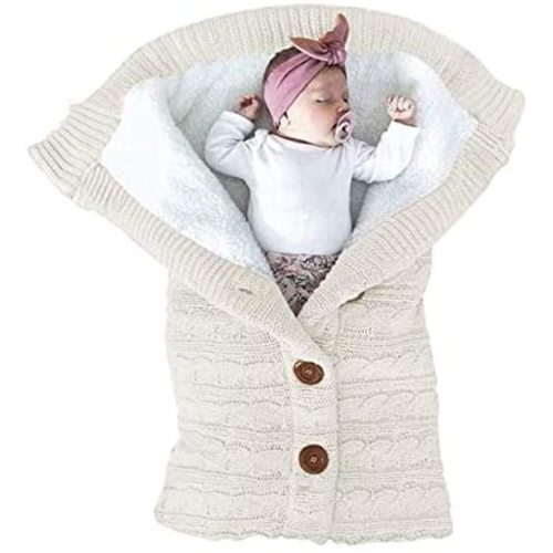 XMWEALTHY Unisex Infant Swaddle Blankets Soft Thick Fleece Knit Baby Girls Boys Stroller Wraps Baby Accessory White