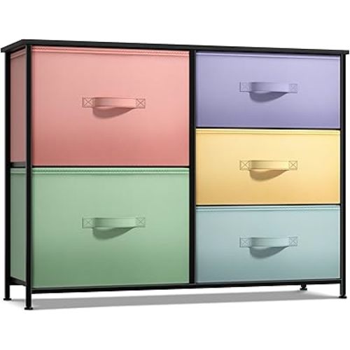 Sorbus Kids Dresser with 5 Drawers - Storage Chest Organizer Unit with Steel Frame, Wood Top & Handles, Tie-dye Fabric Bins for Clothes - Wide Furniture for Bedroom Hallway Kids Room Nursery & Closet