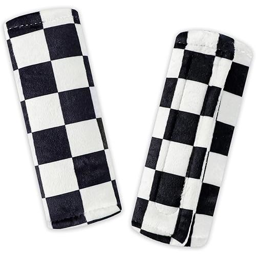 Baby Car Seat Belt Covers, 2Pcs Carseat Shoulder Strap Pads, Soft Minky Car Seat Neck Covers, Newborn Car Seat Strap Protectors, Stroller Strap Covers for Baby Kids, Black Checkered
