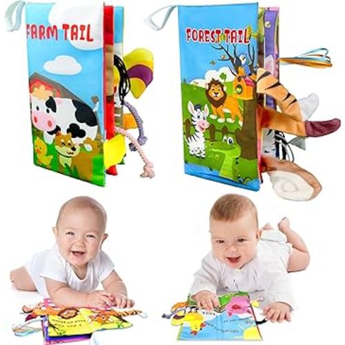 Richgv 2 Packs Baby Books Toys 0-6-12 Months,Touch and Feel Soft Crinkle Tail Books for Newborn Infant Baby 0-3-6-12 Months,Baby Boy Girl Toys Gifts Shower Books Gifts Christmas Stocking Stuffers