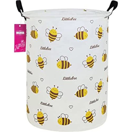 Laundry Hamper Large Canvas Fabric Lightweight Storage Basket/Toy Organizer/Dirty Clothes Collapsible Waterproof for College Dorms, Boys and Girls Bedroom,Bathroom(Bee)