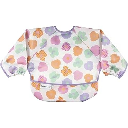 Tiny Twinkle Mess Proof Baby Bib|Waterproof Smock Bib for Eating,Machine Washable Full Sleeve with Pocket(Floral Pop, Small 6-24 Months)