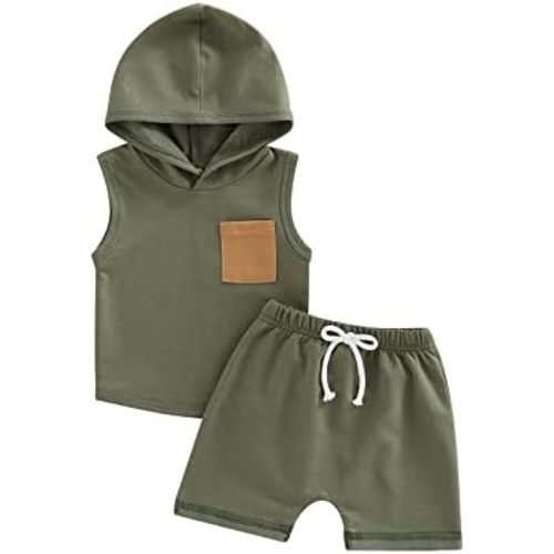 BemeyourBBs Toddler Baby Boy Summer Outfit Hooded Top with Pocket and Elastic Waist Shorts Set Infant Boy Clothes