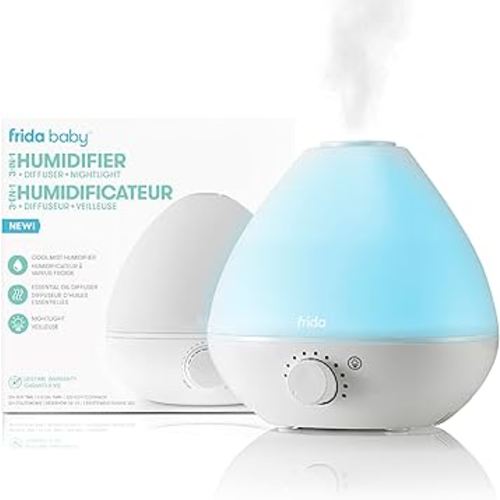 Frida Baby 3-in-1 Cool Mist Humidifier for Baby with Diffuser + Nightlight, Baby Humidifier for Bedroom, Nursery + Large Rooms, Quiet, Auto Shut Off, Runs +24hrs