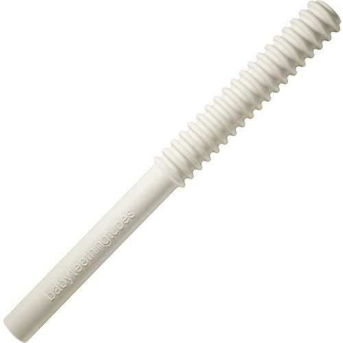 Baby Teething Tubes - Made in The USA Baby Teething Toys - Soft & Durable Infant Toys and Toddler Silicone Teether - 7 Inches, Ivory - Baby Must Haves for Teething Relief - Food Safe & Easy to Clean