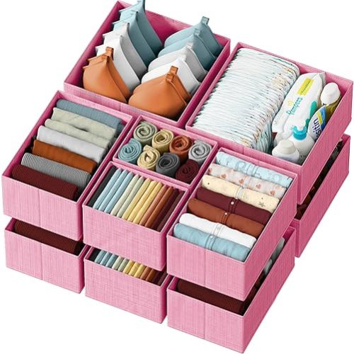 Drawer Organizer Clothes Set of 12 Pink - Dresser Organizer For Nursery, Bedroom, Closet - The Perfect Baby Clothes Organizer and Storage & General Nursery Organization or Dresser Drawer Organizers