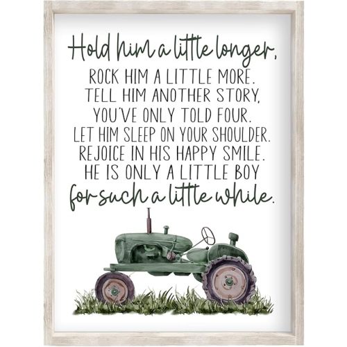 Pixie Paper Hold Him a Little Longer Watercolor Green Tractor Farmhouse Rustic Barnyard Farm Nursery Decor Unframed Print