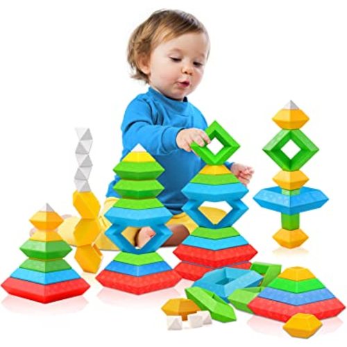 Montessori Toys for 1 2 3 4 5 Year Old Boys Girls Toddlers Preschool Learning Activities 30Pcs Building Blocks Stacking Educational Toys STEM Sensory Toys Gifts for Kids Age 1-2 2-4